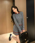 Women Collar Cardigan With Mini Pleated Skirts Sets
